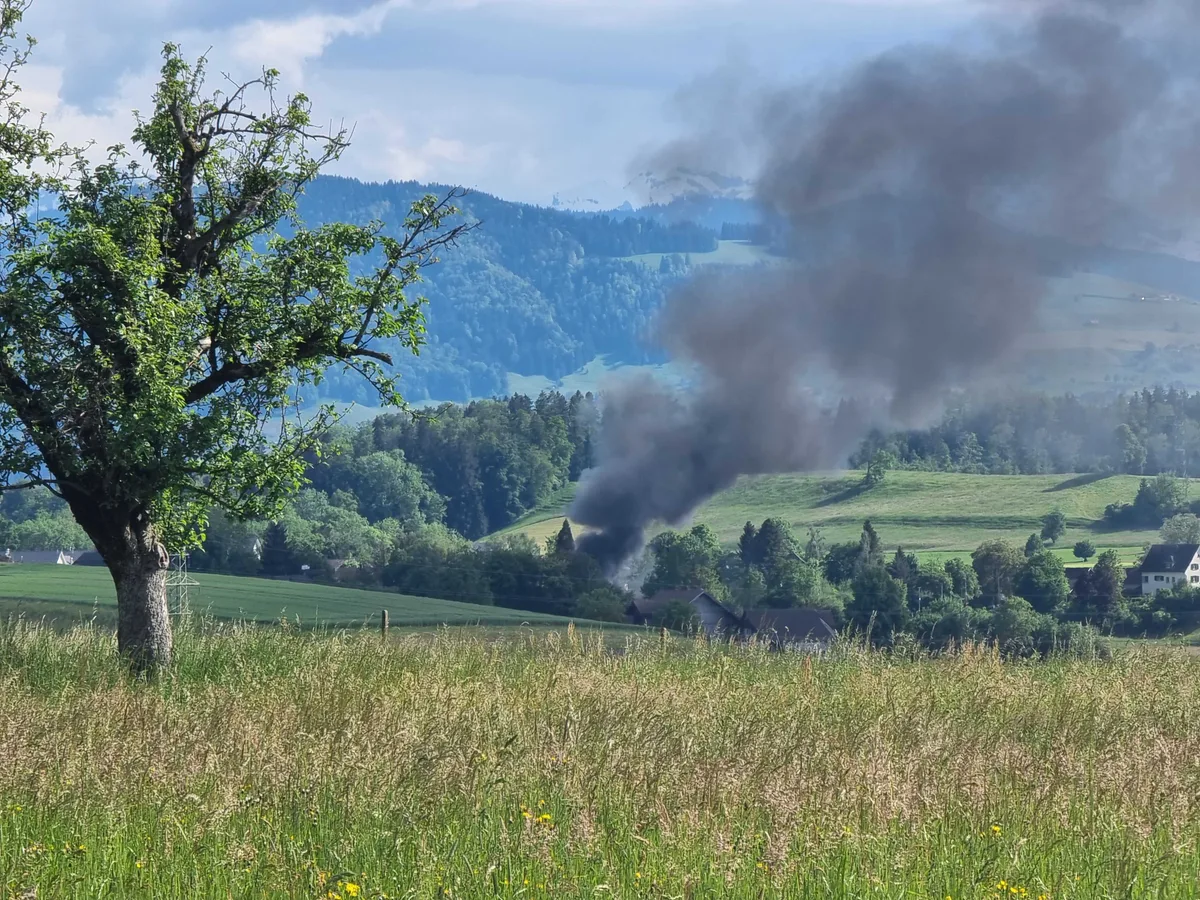 Rauch steigt über einem Ort auf.